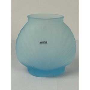 Vintage Byron Hirota Tokyo Frosted Blue Glass Vase Art Deco Style Japan